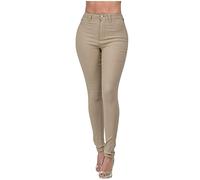 Dninmim Damen Hohe Taille Elastische Slim Bleistifthose Frühling Herbst Skinny Casual Jeans, coffee, M