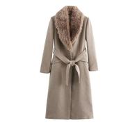 Dninmim Damen Winterjacke mit gekerbtem Revers, langärmelig, einreihig, mit Gürteltasche, warmer Erbsenmantel, khaki, M