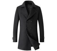 Dninmim Zweireihiger Herren-Trenchcoat aus Wollmischung, Wintermantel, gekerbtes Revers, Peacoat, schmale Passform, Windbreaker, Schwarz , M