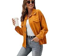 DNJKH Cordhemd Damen Oversize Shirt mit Taste Hemdjacke Langarm Lose Revers, Frühling Herbst Hemd Outwear