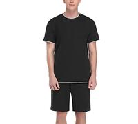 Doaraha Schlafanzug Herren Kurz Set Pyjama 100% Baumwolle Zweiteilige Nachtwäsche Einfarbig Sommer Sleepwear Hausanzug für Männer (4-Einfarbig-Schwarz, XXL)