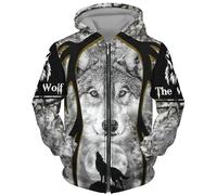 DOBOKS Viking Tattoo 3D Wolf gedruckt Kapuzenpulli mit Reißverschluss für Männer Frauen lässig übergroße Kapuze Zip Sweatshirt Jacke