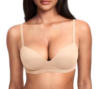 DOBREVA BH Damen ohne Bügel Push Up BHS Soft T Shirt Gepolstert Bustier Nahtlose Sleep Beige 90A