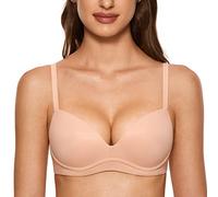 DOBREVA BH Damen ohne Bügel Push Up BHS Soft T Shirt Gepolstert Bustier Nahtlose Sleep Blush Beige 90C
