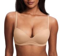 DOBREVA BH Damen ohne Bügel Push Up BHS Soft T Shirt Gepolstert Bustier Nahtlose Sleep Warmes Beige 90A
