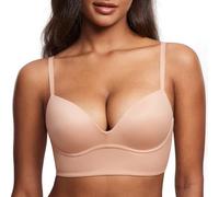 DOBREVA BH Damen ohne Bügel Push Up T Shirt BHS Gepolstert Bustier Soft Nahtloser Blush Beige 90A
