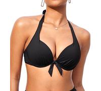 DOBREVA Damen Push Up Bikini Oberteil mit Bügel Gepolsterte Sexy Halfter Self Tie Bademode - BH Größen Schwarz 80B