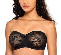 DOBREVA Damen Trägerloser Spitzen BH mit Bügel | Durchsichtig, Dirndl Bandeau BHs, Transparenten Trägern, Multiway, mit Abnehmbaren Trägern