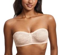 DOBREVA Damen Trägerloser Spitzen BH mit Bügel | Durchsichtig, Dirndl Bandeau BHs, Transparenten Trägern, Multiway, mit Abnehmbaren Trägern