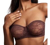 DOBREVA Damen Trägerloser Spitzen BH mit Bügel | Durchsichtig, Dirndl Bandeau BHs, Transparenten Trägern, Multiway, mit Abnehmbaren Trägern