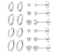 Dochais 10 Paar Ohrringe Damen Herren Kleine Ohrstecker Set 316L Chirurgenstahl Silber Huggie Creolen Ohrringe Hypoallergen CZ Piercing schmuck geschenk Mädchen Frauen (Hellsilber)