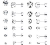 Dochais 12 Paar Ohrringe Silber für Herren Männer Damen Edelstahl Ohrstecker Chirurgenstahl Hypoallergen Kleine Brilliant Ohrstecker Set für Mehrere OhrlöCher mit Zirkon 3/4/5/6/7/8mm