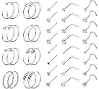 Dochais 40 Stück Nasenstecker L Form, Nasenpiercing Stecker Klein, Nasenstecker Edelstahl, Nasenstecker Silber, Nasenring Piercing Set, Nasenstecker 20g für Frauen Männer