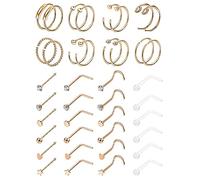Dochais 40Pcs Stück Nasenstecker Edelstahl Nasenring Hoop 20G Nase Piercing Schmuck Set für Frauen Männer, Pin-Classic L, Screw, Bone-shaped Piercing Nasenstecker