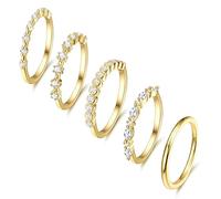 Dochais 5 Stück Gold Ring Damen, Stapelbare Ringe Wasserfest, 14K Goldene Vergoldete Zirkonia Diamant Ring Frauen, Knöchelringe Daumenring Fingerring Statement Ring Set Schmuck Geschenke, Größe 49-62
