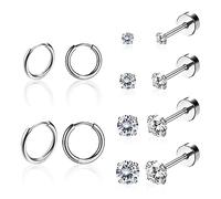 Dochais 6pcs Ohrstecker, G23 Titanium Hoop Earrings Cubic Zirconia Ohrstecker Hypoallergene Ohrringe, kleine Tragus Knorpel Ohrringe Set für Frauen Männer 2mm,3mm,4mm,5mm
