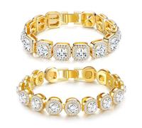 Dochais Modeschmuck Tennis Strass Armband Damen,18K Gelbgold Vergoldet Armband,2PCS Infinity Armbänder für Frauen und Mädchen,Cubic Zirkonia Tennis Armband Damen (Gold Vergoldet)