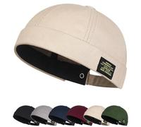 Docker Mütze Sommer Herren Verstellbar Baumwolle Mütze Damen Cotton Docker Cap Herren Verstellbar Seemannsmütze Cap Ohne Schirm Retro Brimless Hat Rolled Cuff Fischermütze