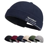 Docker Mütze Sommer Herren Verstellbar Baumwolle Mütze Damen Cotton Docker Cap Herren Verstellbar Seemannsmütze Cap Ohne Schirm Retro Brimless Hat Rolled Cuff Fischermütze