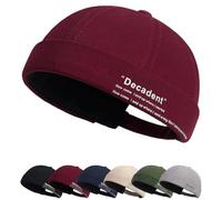 Docker Mütze Sommer Herren Verstellbar Baumwolle Mütze Damen Cotton Docker Cap Herren Verstellbar Seemannsmütze Cap Ohne Schirm Retro Brimless Hat Rolled Cuff Fischermütze