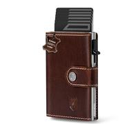 DODENSHA Slim Wallet mit Münzfach | Herren Geldbörse mit Knopf | Wallets for Men | Portmonee Herren mit Ticket Fach | Pop-up-Kreditkartenetui Geldbeute für 7-9 Karten | RFID Schutz I BraunSilber