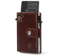 DODENSHA Slim Wallet mit Münzfach | Herren Geldbörse mit Knopf | Wallets for Men | Portmonee Herren mit Ticket Fach | Pop-up-Kreditkartenetui Geldbeute für 7-9 Karten | RFID Schutz I BraunSilber