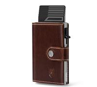 DODENSHA Slim Wallet mit Münzfach | Herren Geldbörse mit Knopf | Wallets for Men | Portmonee Herren mit Ticket Fach | Pop-up-Kreditkartenetui Geldbeute für 7-9 Karten | RFID Schutz I BraunSilber