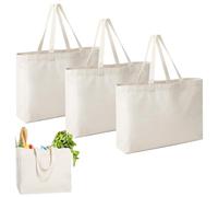 dogmoon 3 Stück Baumwolltasche, 45x45x10cm Groß Einkaufstasche, Baumwollbeutel Stoffbeutel, Jutebeutel, Stoffbeutel Unbedruckt, Wiederverwendbare Jutebeutel(Beige Weiß)