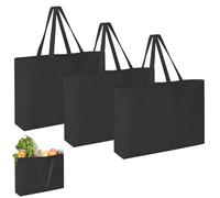 dogmoon 3 Stück Baumwolltasche, 45x45x10cm Groß Einkaufstasche, Baumwollbeutel Stoffbeutel, Jutebeutel, Stoffbeutel Unbedruckt, Wiederverwendbare Jutebeutel(Schwarz)