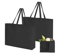 dogmoon Baumwolltasche, 2 Stück Groß Einkaufstasche, Baumwollbeutel Stoffbeutel, Jutebeutel, Stoffbeutel Unbedruckt, Wiederverwendbare Jutebeutel für Wäsche Sport Shopping(Schwarz, 45x35x8cm)