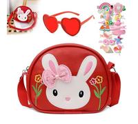 dogmoon Teenager Kaninchen Tasche, Handtasche Prinzessin mit 1 Stück Brille und 14 Stück Haarklemmer, Teenager Hase Geldbörse PU Leder Prinzessin Mini Handtasche