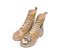 Schnürboots DOGO "Long Boots Schnürstiefel Raccoon Damen Stiefeletten, Longe", Damen, Gr. 41, Normalschaft, bunt (natur), Lederimitat, Schuhe Workerboots Schnürboots, Handgefertigt (51470115-41) natur