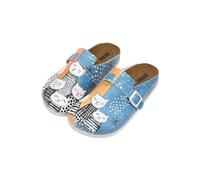 DOGO Damen-Hausschuhe aus veganem Leder, Blau, Motiv: Family, mehrfarbig, 39 EU