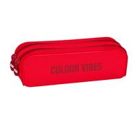 DOHE - Doppeltes Federmäppchen aus Silikon - 2 Fächer mit Reißverschlüssen, rechteckiges Mehrzweck-Federmäppchen, weiche Haptik, Maße 20 x 6 x 7 cm - Colour Vibes Rot