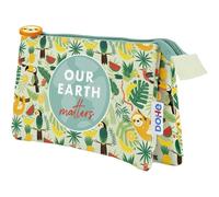 DOHE - Dreifaches Federmäppchen für die Schule - 3 Fächer, Mehrzweck-Federmäppchen, Maße 23 x 12 x 2,5 cm, Reißverschluss, aus strapazierfähigem Polyester - WWF Tropic