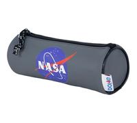 DOHE - Rundes Schulmäppchen - Reißverschluss, offiziell lizenziert, strapazierfähiges Polyester, 21x7,5x7,5 cm, Schulmaterial - NASA Grey - Grau