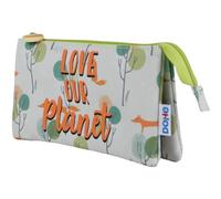 DOHE - Schulmäppchen 3 Fächer - Reißverschluss, offiziell lizenziert, strapazierfähiges Polyester, 23x12x2,5 cm, Schulmaterial - WWF Love Our Planet