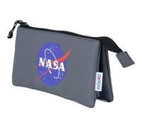 DOHE - Schulmäppchen 3 Fächer - Reißverschluss, offiziell lizenziert, strapazierfähiges Polyester, 23x12x2,5 cm, Schulmaterial - NASA Grey - Grau