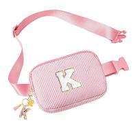 DOINEUFL Bauchtasche Kinder Mädchen, Bauchtasche Damen mit Schmetterlings-Buchstabenanhänger, Kosmetiktasche Personalisiert, Einstellbar Rosa Kulturtasche Mädchen für Frauen mit Buchstaben (K)