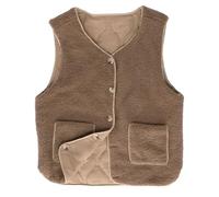 DOINEUFL Weste Damen Teddyfell - Fleeceweste Damen für Herbst Winter Frühling - Kuschelige Teddy Weste Damen, Warm & Modisch (DE/NL/SE/PL, Alphanumerisch, S, Regular, Regular, Khaki)