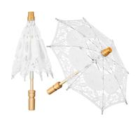 DOITOOL 2 Stück Spitzenregenschirm aus Baumwollstoff und Holz Vielseitiger Stockschirm für Hochzeitsfeiern und Brautkostüm Accessoires Elegantes Weißes Design