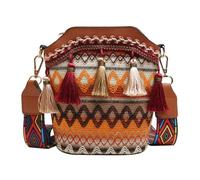 DOITOOL Bohemia Bucket Tasche Damen Quasten Umhängetasche mit Breitem Schultergurt aus Pu Große Kapazität Modische Folk Style Umhängetasche für Freizeit und Einkaufen