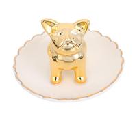 DOITOOL Keramik Schmuckplatte in Form Einer Französischen Bulldogge Dekorative Schmuckablage aus Keramik in Gold für Wohnzimmer und Zuhause zur Aufbewahrung von Halsketten