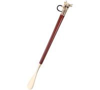 DOITOOL Langer Kuhkopf Schuhanzieher aus Brauner Legierung und Holz 46cm Einfacher Schuhanzieher für Schuhe und Stiefel für Senioren und Schwangere