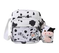 DOITOOL Modische Damen Tragetasche mit Kuhmuster aus Canvas Große Kapazität Verschleißfest und Bequem für Schule und Einkaufen Zufälliger Stil