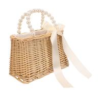 DOITOOL Strandtasche aus Stroh für Damen mit Perlenhenkel Handgeflochtene Kleiner Strohtasche Modisch Tragbar mit Großem Stauraum für Strand und Foto Requisiten