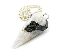 DOJA Barcelona | Pendel Anhänger Mondstein | Chakra Steine Edelstein Kette mit 7 Kristalle Heilsteine+Mondstein | Heilsteine, Kristall Kette mit Steinanhänger, Bergkristall Halskette