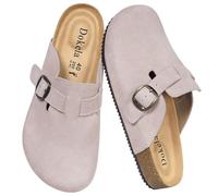 Dokela Clogs Pantoletten Herren Damen Leder Classic Hausschuhe | Kork-Fußbett, Arch Support, Rutschfeste, Bequeme, Komfort, Geschlossene