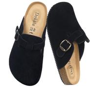 Dokela Clogs Pantoletten Herren Damen Leder Classic Hausschuhe | Kork-Fußbett, Arch Support, Rutschfeste, Bequeme, Komfort, Geschlossene