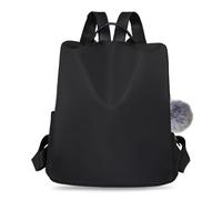 Dokeno Rucksack Damen Wasserdicht, Nylon Reiserucksack, Anti Diebstahl Damen Rucksackhandtaschen, Wasserdichter Diebstahl-Rucksack mit Bommel, Cityrucksack damen für Uni, Travel, Arbeit (Schwarz)